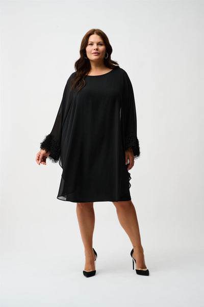 Silky Knit & Chiffon Layered Dress with Fringe Detail, Black fra Joseph Ribkoff - bilde 4