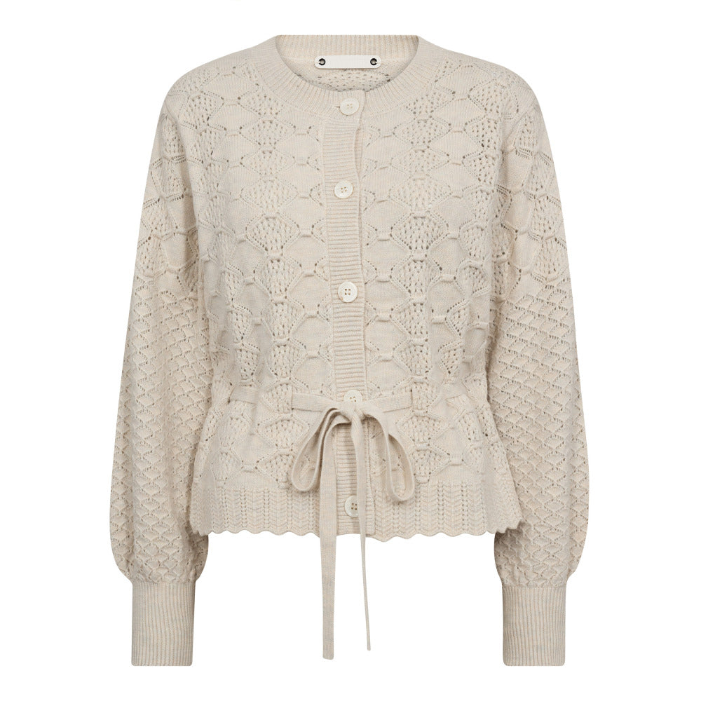 RowCC Pointelle Tie Cardigan, Ivory fra Co`couture hos Tråkk Inn