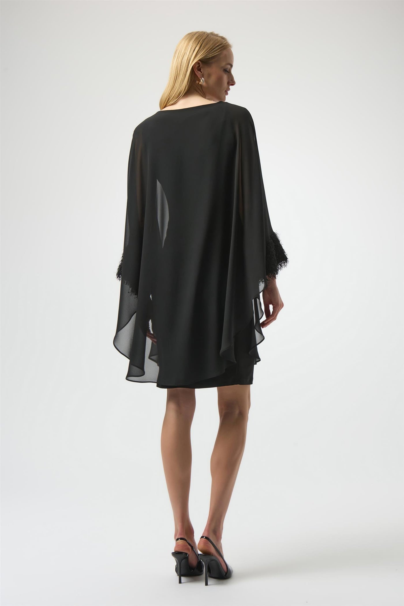 Silky Knit & Chiffon Layered Dress with Fringe Detail, Black fra Joseph Ribkoff - bilde 6