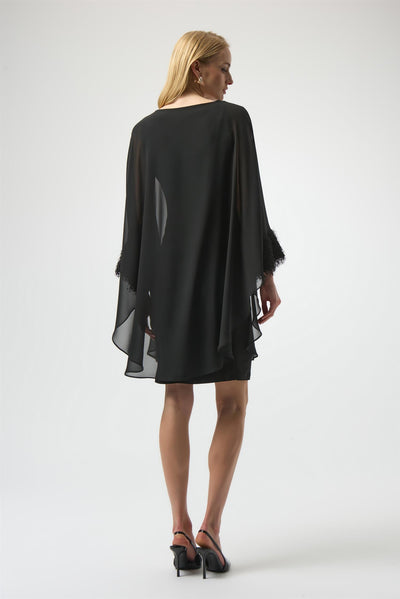 Silky Knit & Chiffon Layered Dress with Fringe Detail, Black fra Joseph Ribkoff - bilde 6