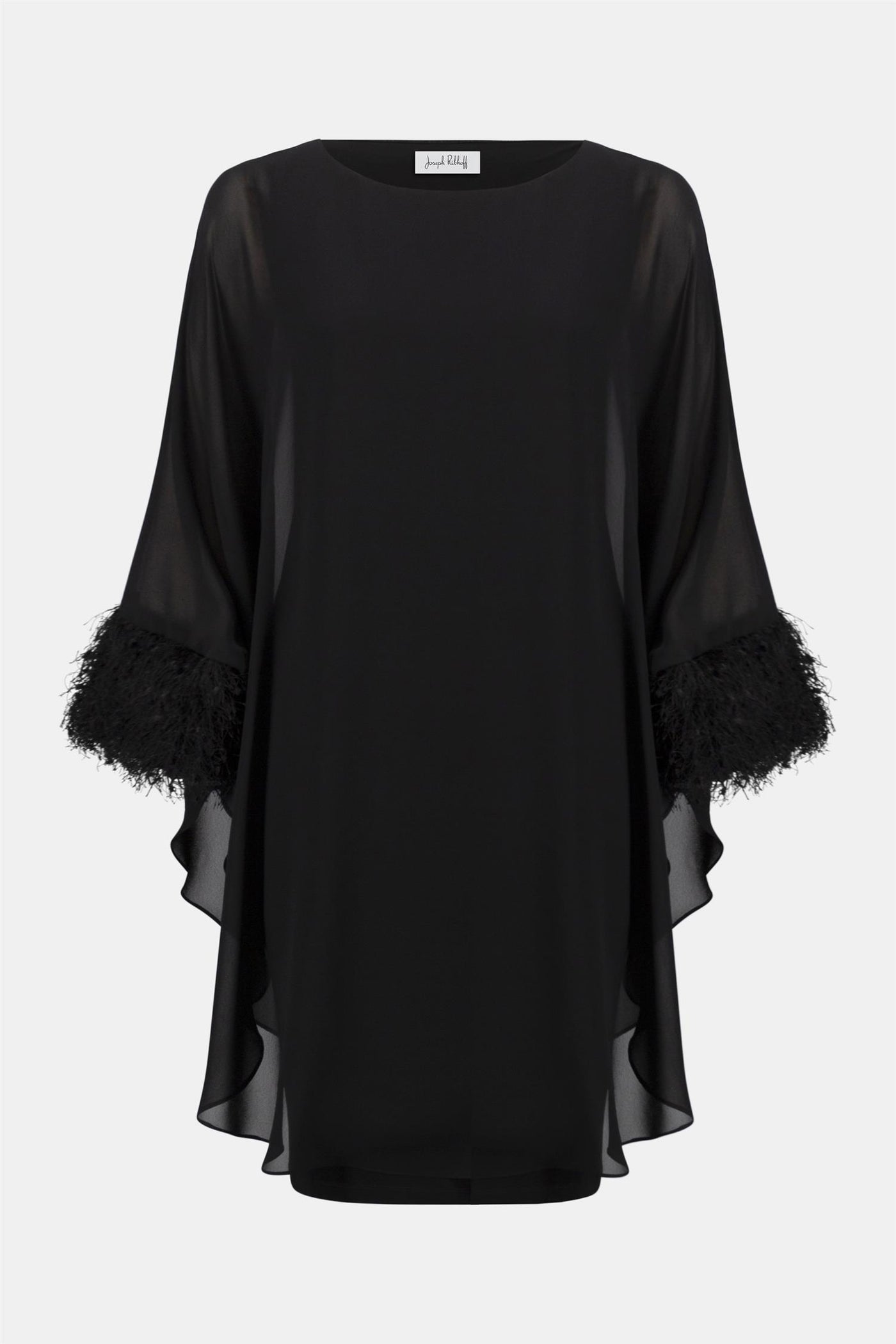 Silky Knit & Chiffon Layered Dress with Fringe Detail, Black fra Joseph Ribkoff hos Tråkk Inn