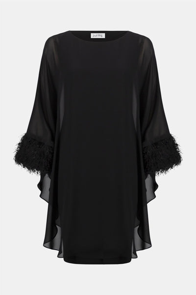 Silky Knit & Chiffon Layered Dress with Fringe Detail, Black fra Joseph Ribkoff hos Tråkk Inn