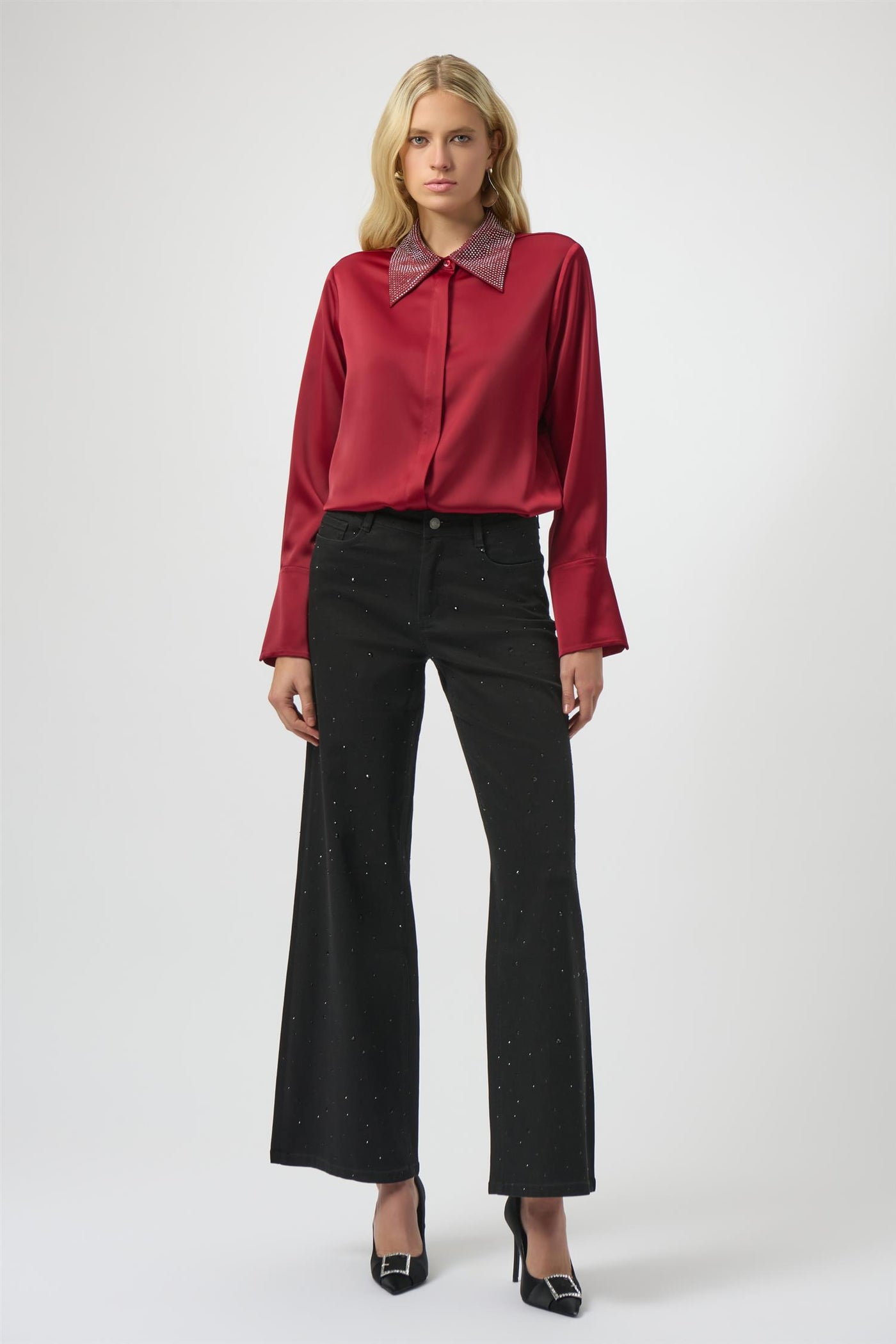 Classic Wide Leg Jeans with Rhinestones, Black fra Joseph Ribkoff - bilde 3