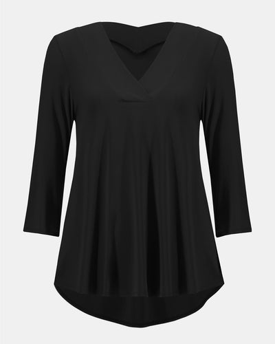 Silky Knit Flared Top, Black