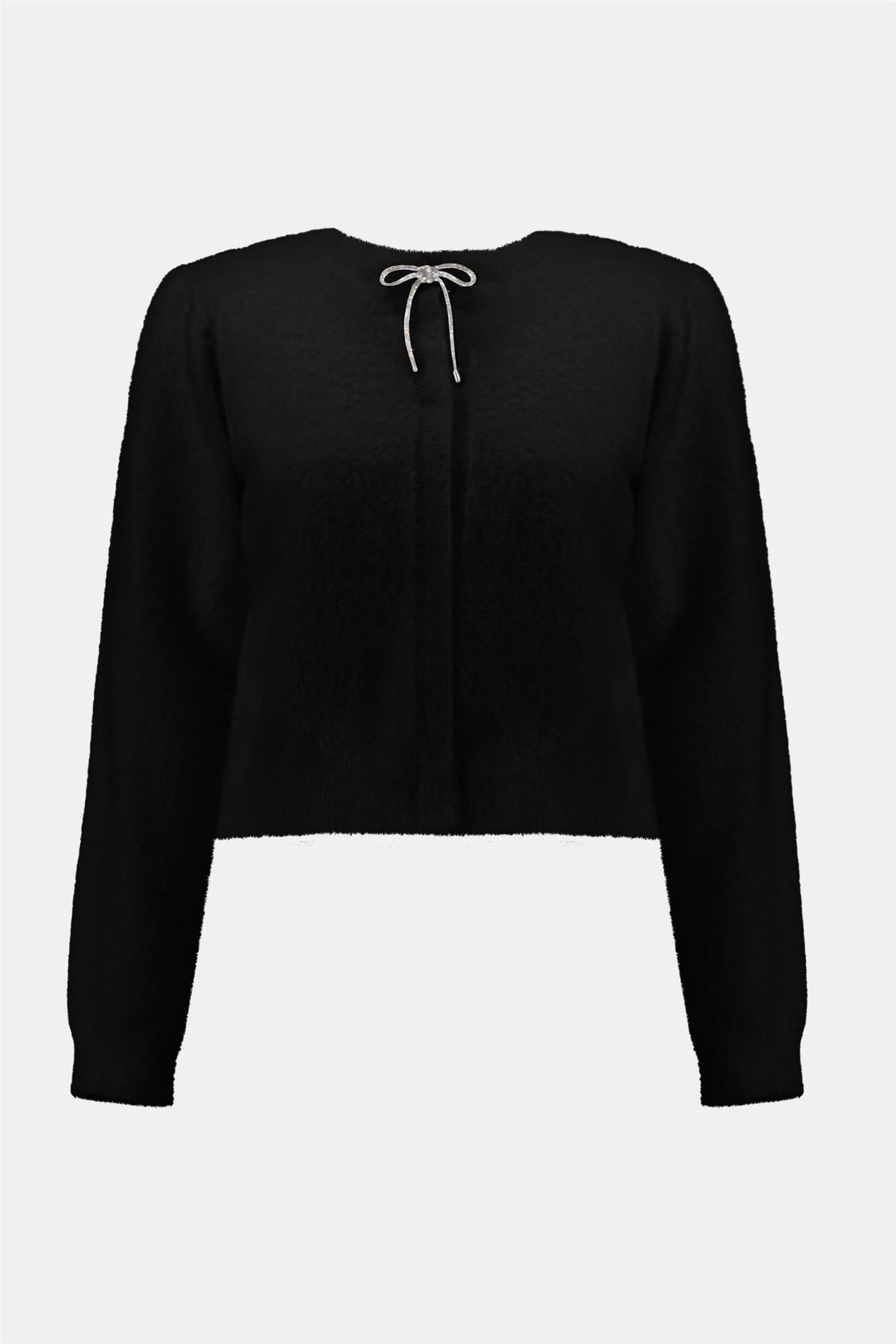 Feather Yarn Cardigan with Rhinestone Bow, Black fra Joseph Ribkoff hos Tråkk Inn