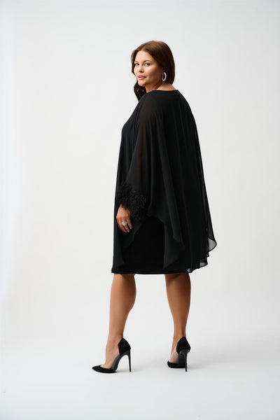 Silky Knit & Chiffon Layered Dress with Fringe Detail, Black fra Joseph Ribkoff - bilde 5