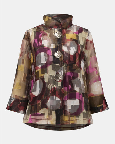 Organza Abstract Print Two-Piece Trapeze Jacket, Multi