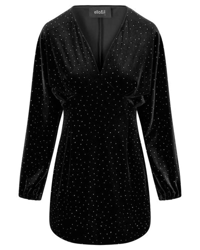 Philo Stud Velour Dress, Black