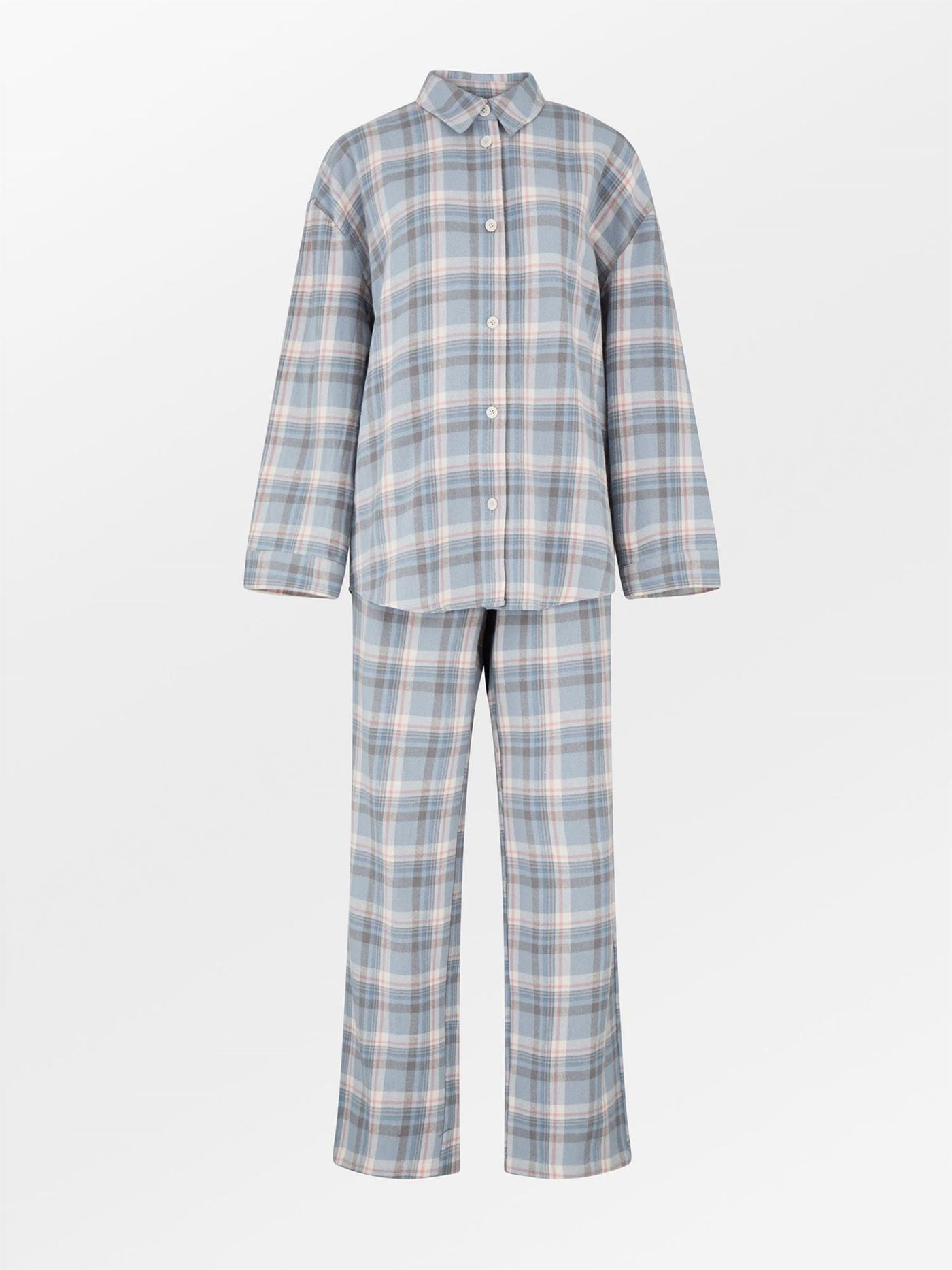 Flannel Pyjamas Set, Dusty Blue fra BECKSÖNDERGAARD hos Tråkk Inn