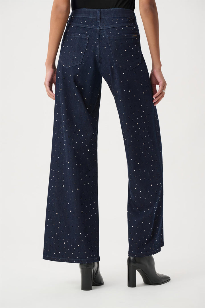 Classic Rhinestone Wide-Leg Jeans, Dark Denim Blue