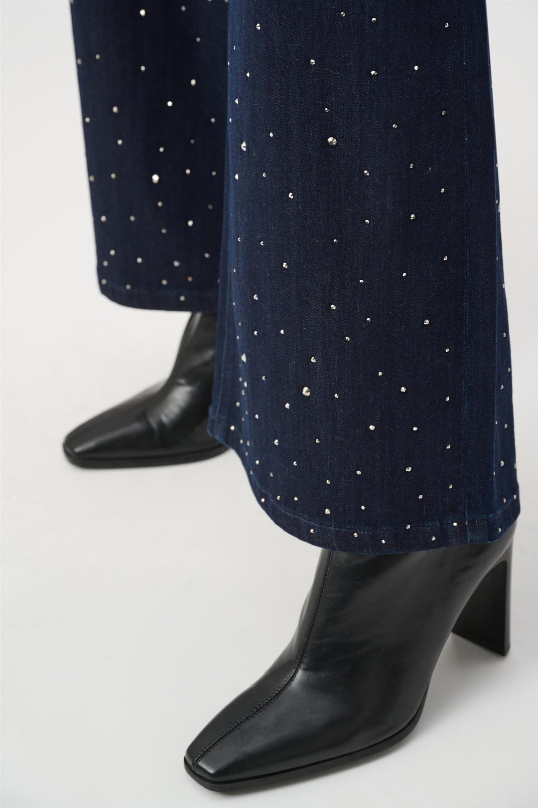 Classic Rhinestone Wide-Leg Jeans, Dark Denim Blue