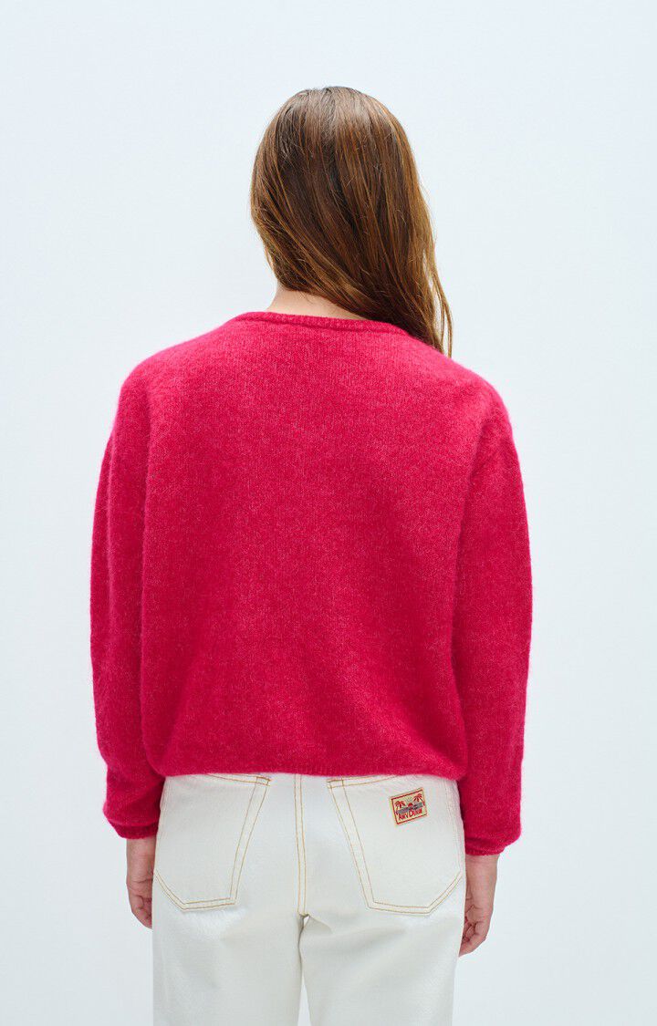American Vintage magenta cardigan - på modell bakfra