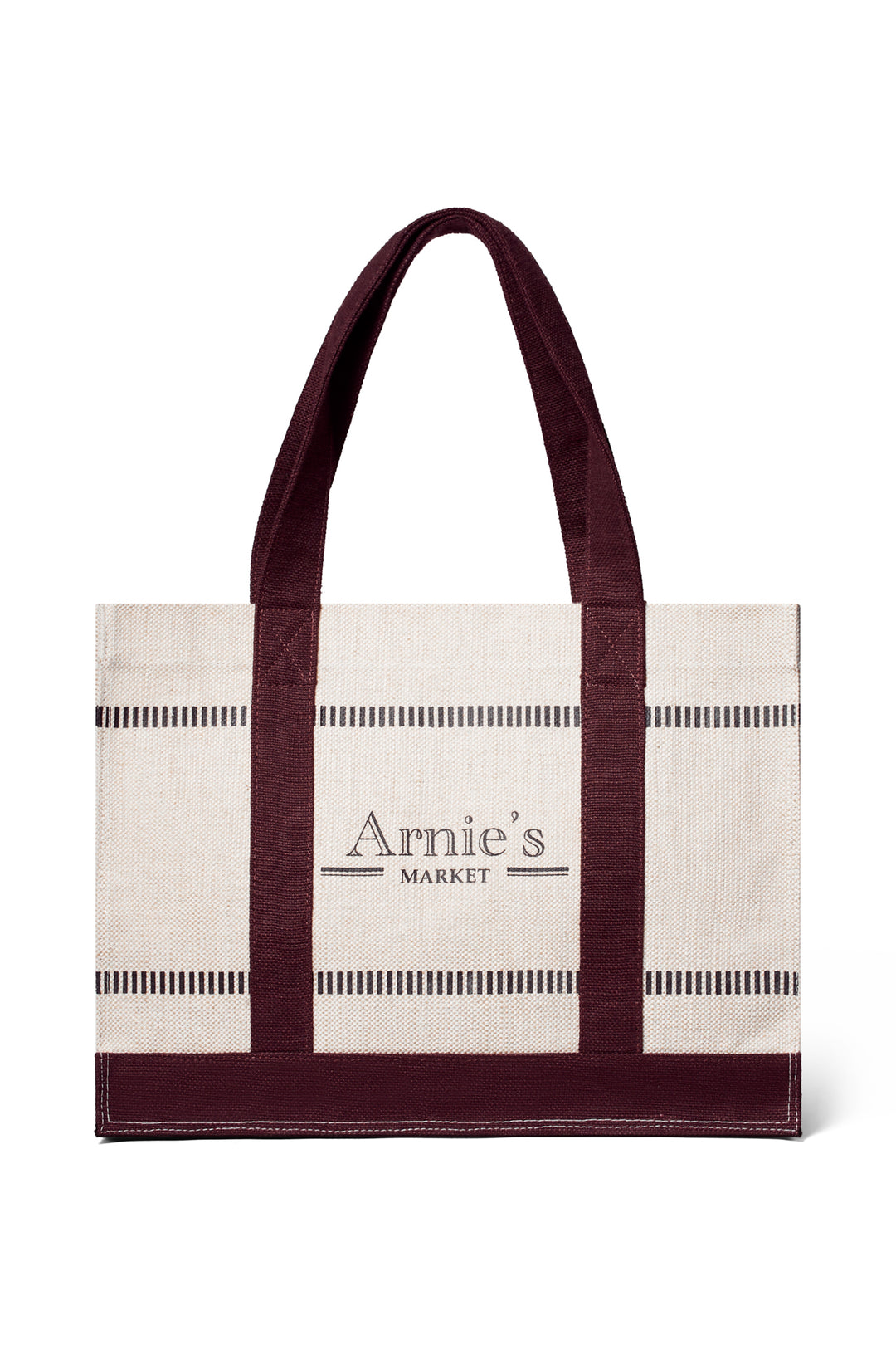 Naturfarget tote bag med burgundy håndtak og Arnie&