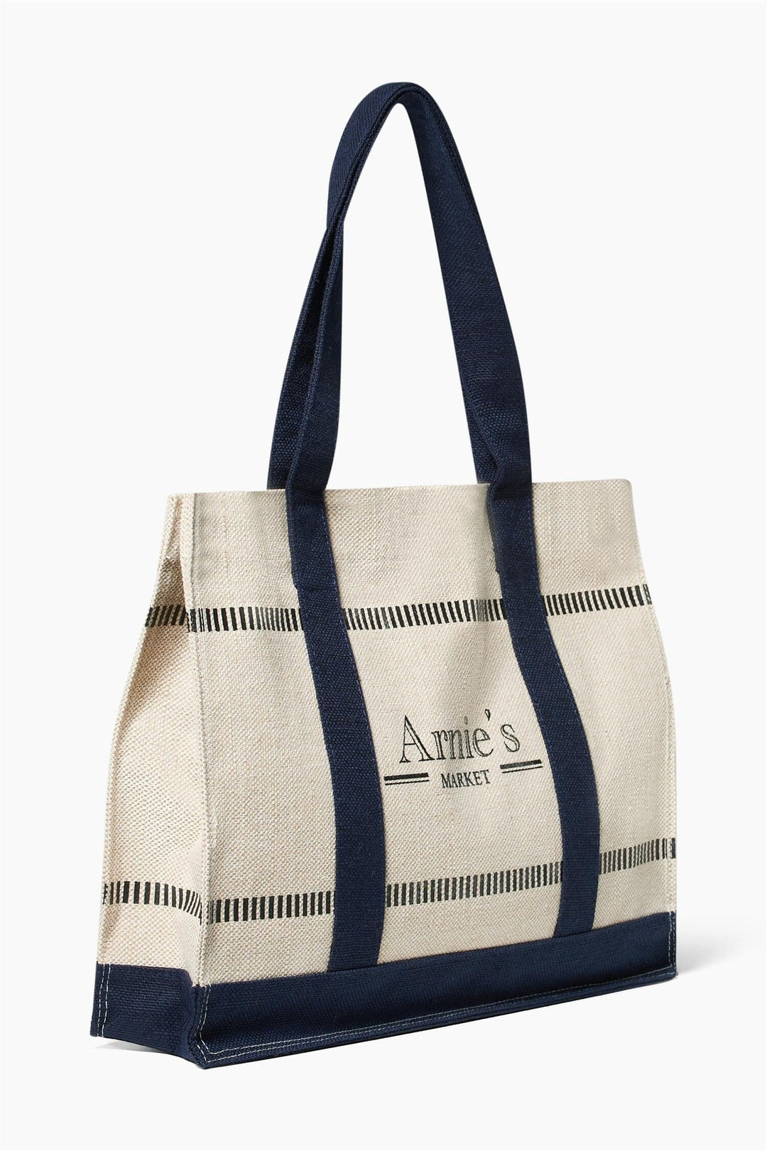 Naturfarget tote bag med marineblå håndtak og Arnie&