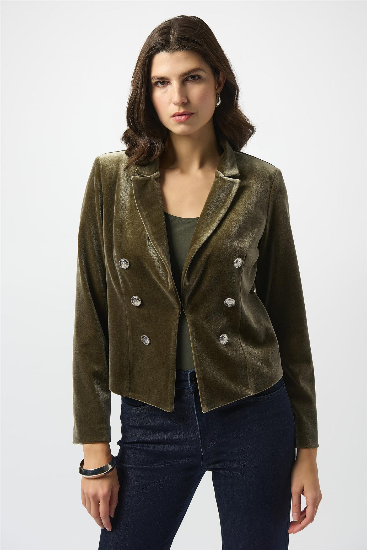 Velvet Knit Fitted Blazer, Khaki fra Joseph Ribkoff - bilde 3