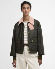 Cropped Beadnell Waxed Jacket, Olive