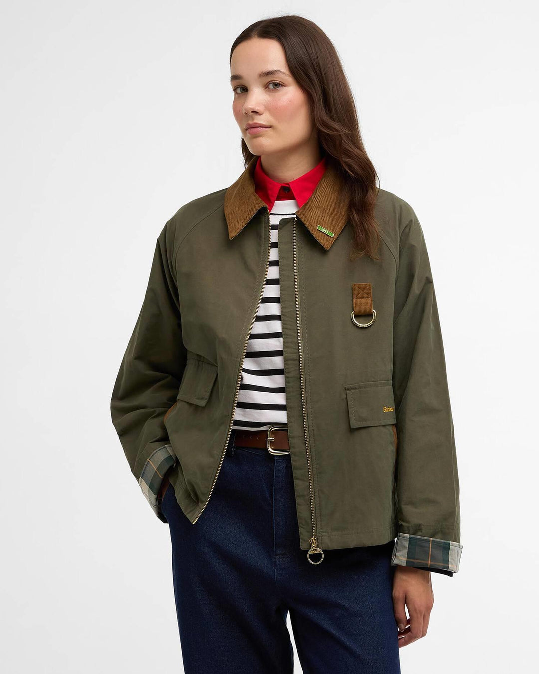 Barbour olivengrønn jakke - på modell forfra