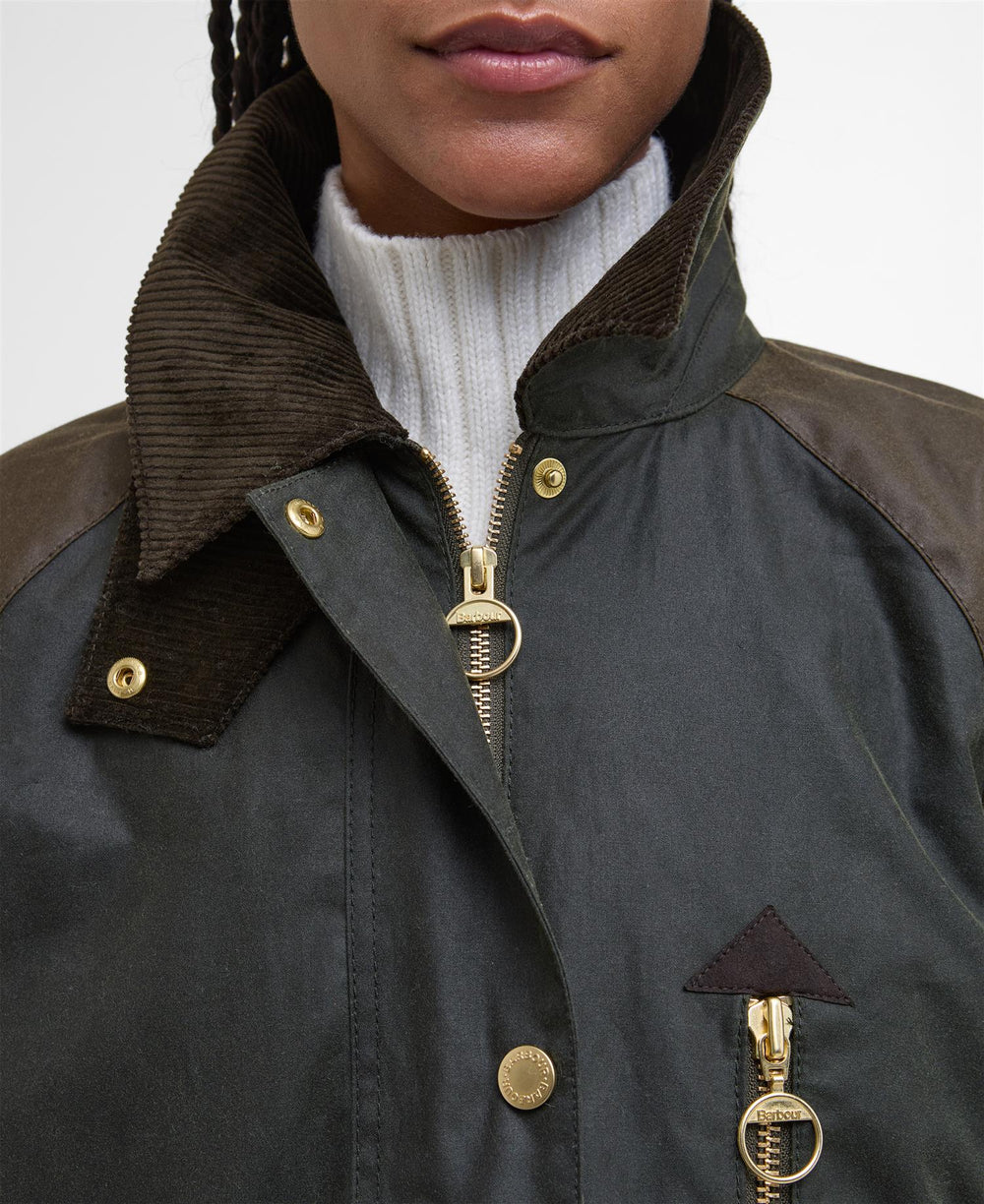 Barbour olivengrønn jakke - nærbilde