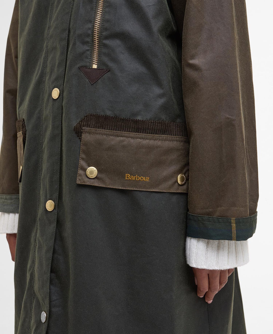 Barbour olivengrønn jakke kåpe - detalj