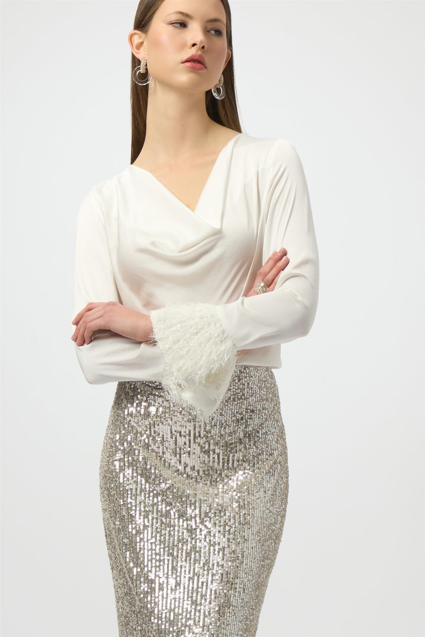 Recycled Satin Cowl Neck Top, Winter White fra Joseph Ribkoff - bilde 5