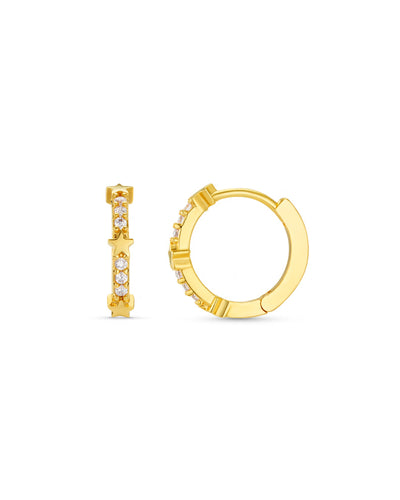 Fine Pavé & Star Stationed Huggie Hoop Earrings