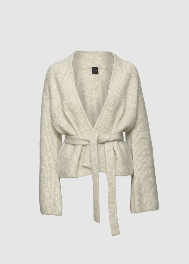 Christian Aks hvetebeige cardigan - forfra
