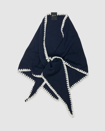 Mina Stitched Merino Scarf, Navy