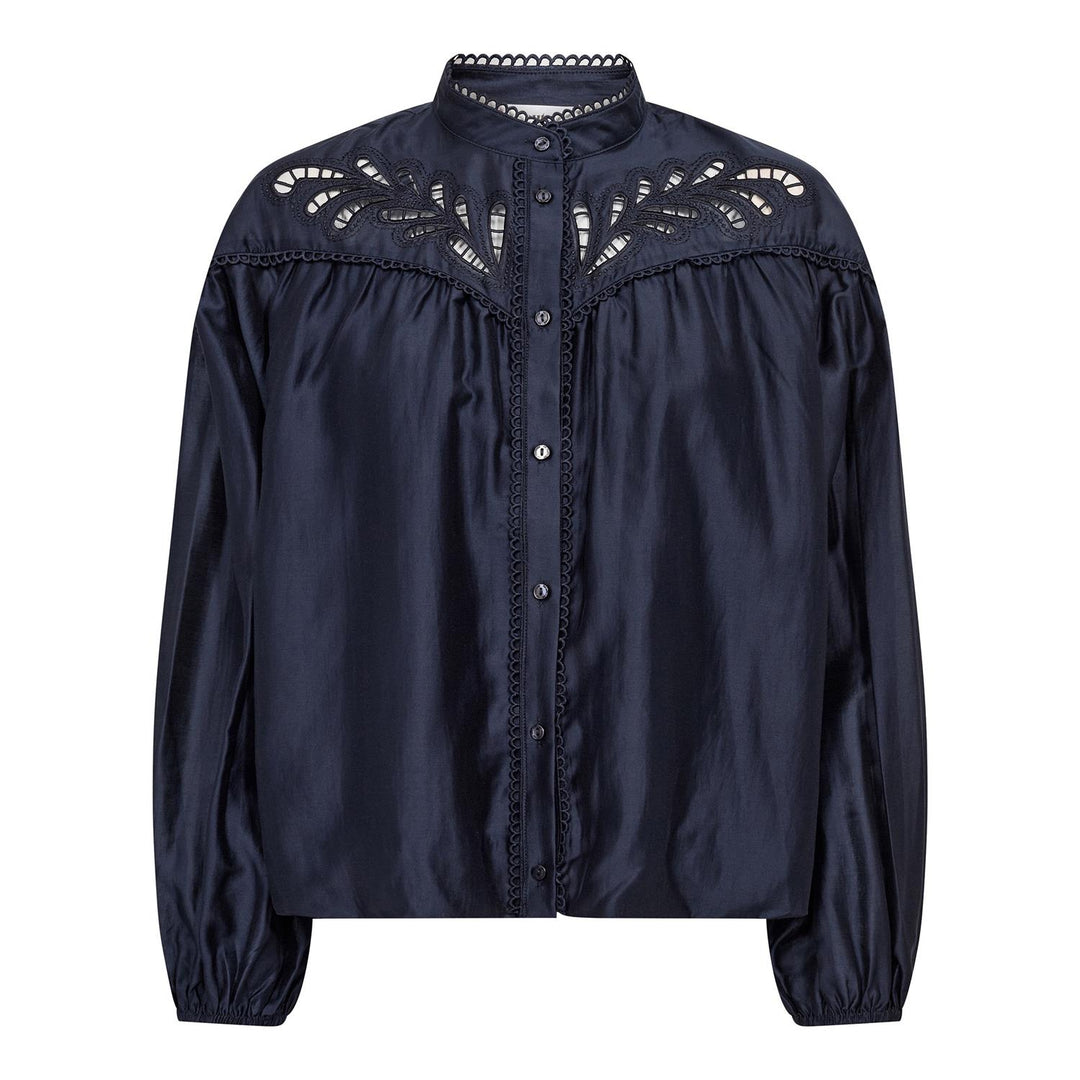 Co'couture marineblå bluse ballongermer - forfra