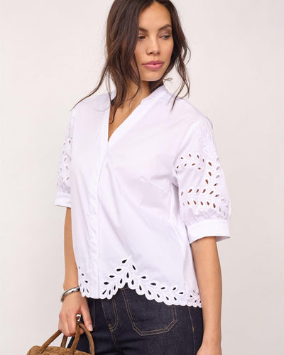 PoppyCC Emb. V-Shirt, White