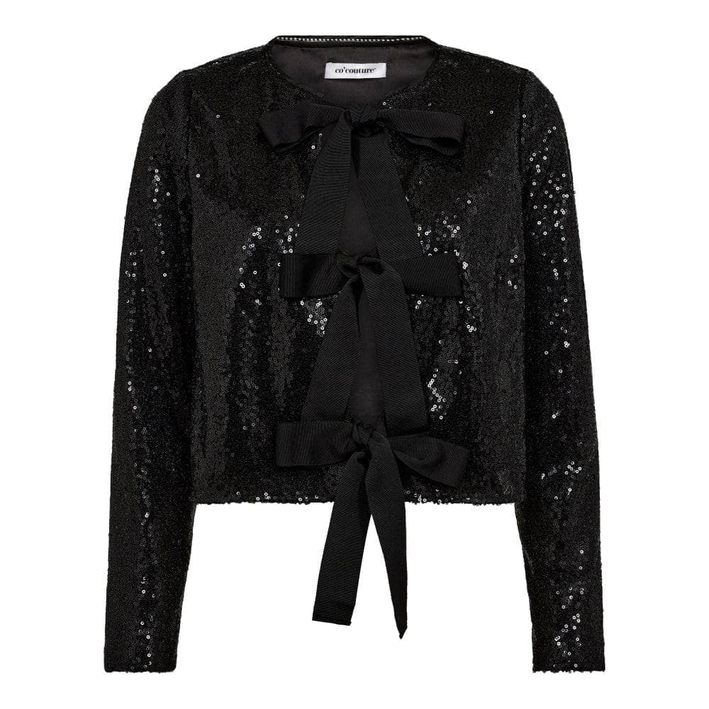 StevieCC Sequin LS Bow Blouse, Black