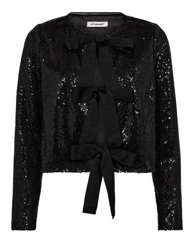 StevieCC Sequin LS Bow Blouse, Black
