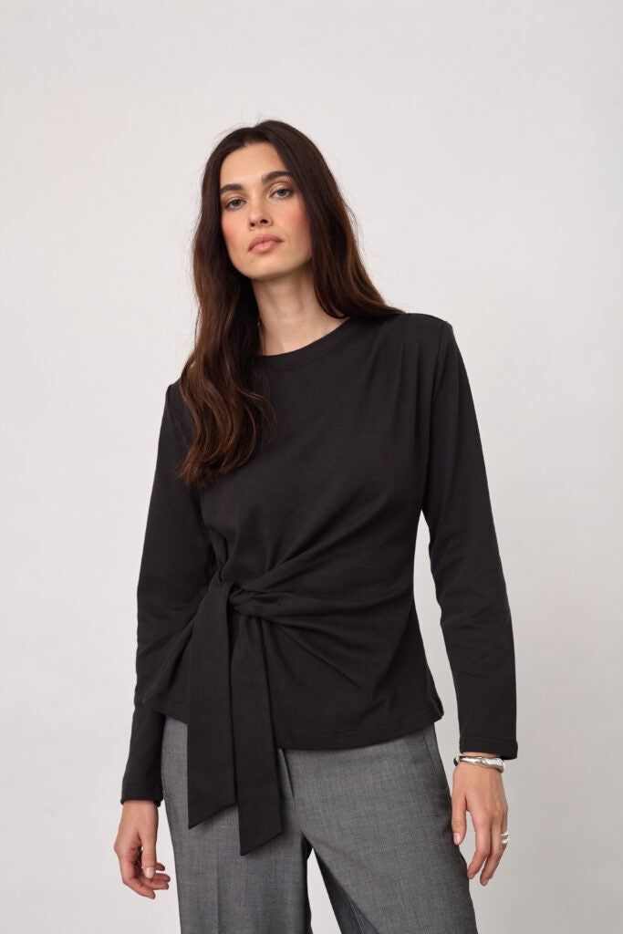 OrianeCC LS Pleat Tie Tee, Black