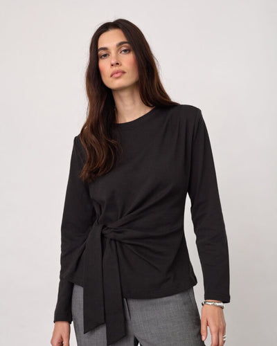OrianeCC LS Pleat Tie Tee, Black