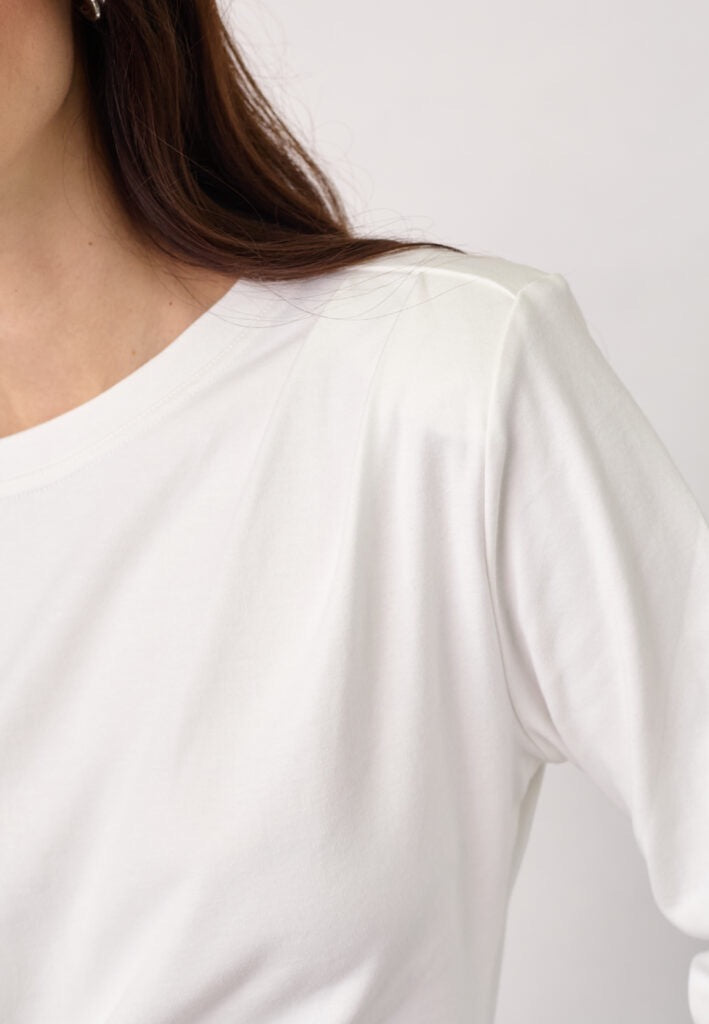 OrianeCC LS Pleat Tie Tee, White