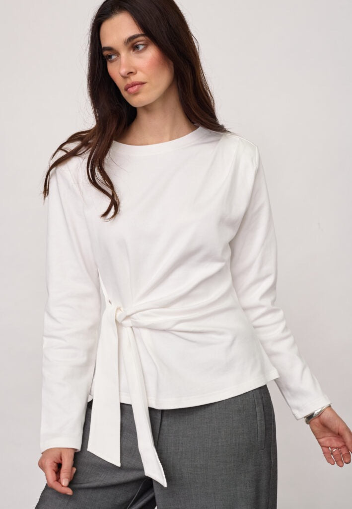 OrianeCC LS Pleat Tie Tee, White