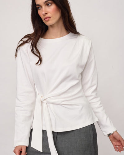 OrianeCC LS Pleat Tie Tee, White
