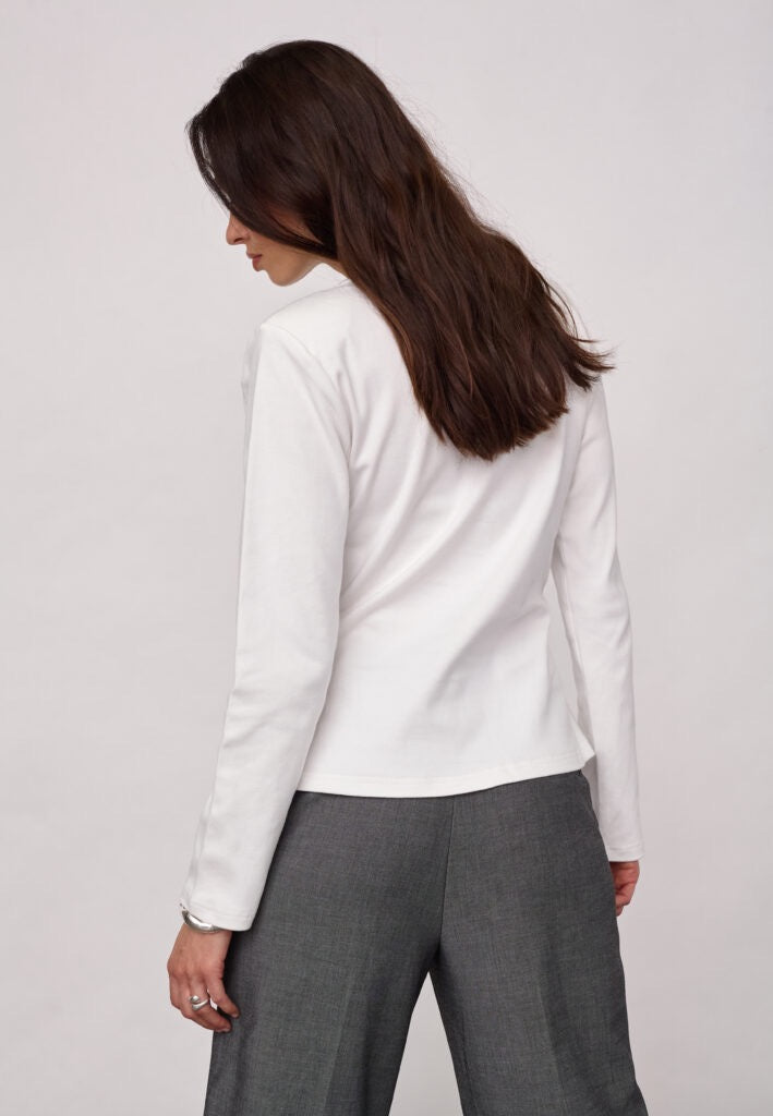OrianeCC LS Pleat Tie Tee, White