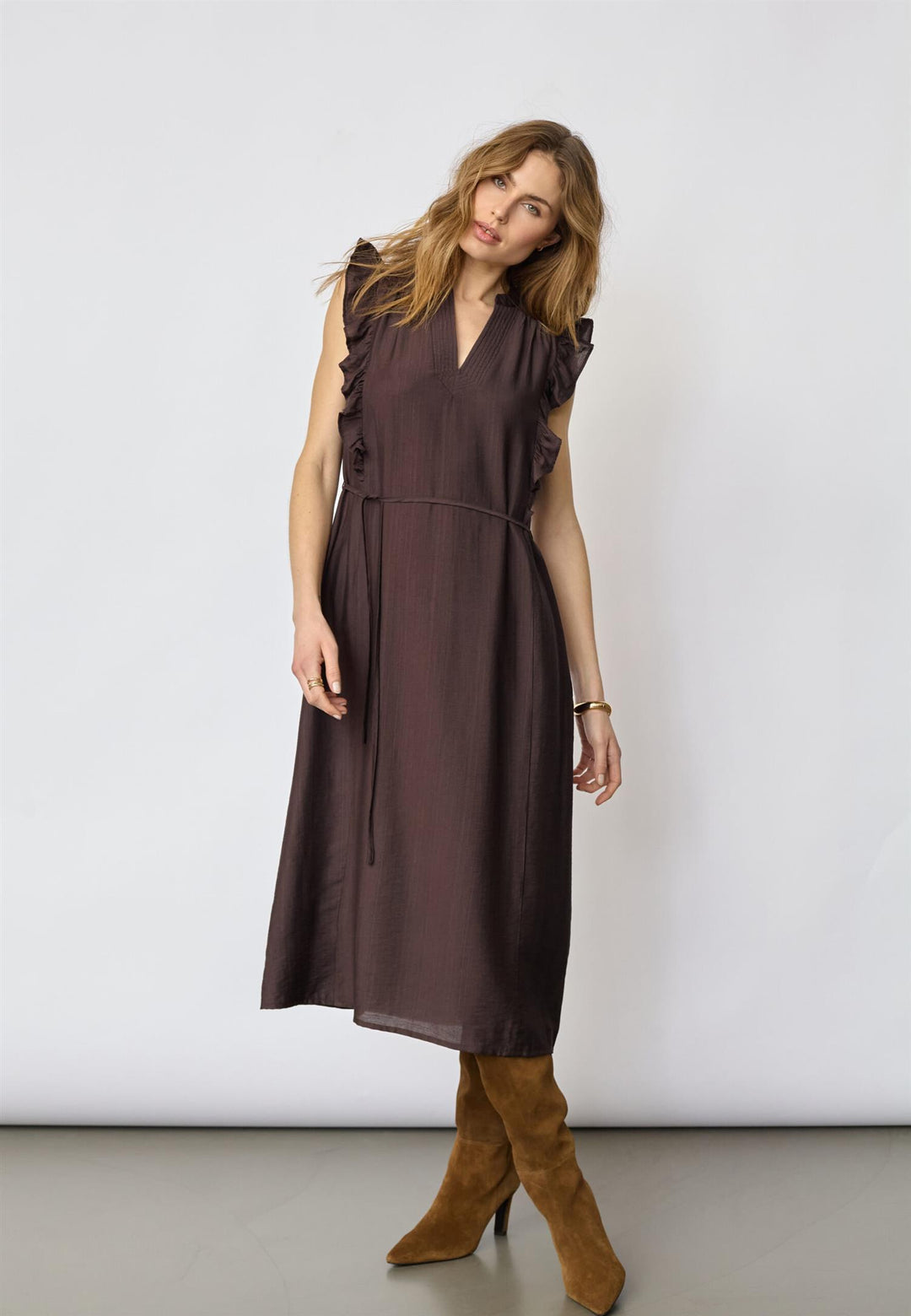 HeraCC Frill Dress, Dark Brown