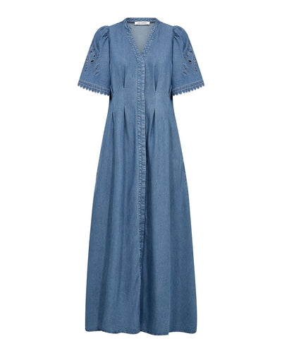 TillyCC Emb Pleat Dress, Denim Blue
