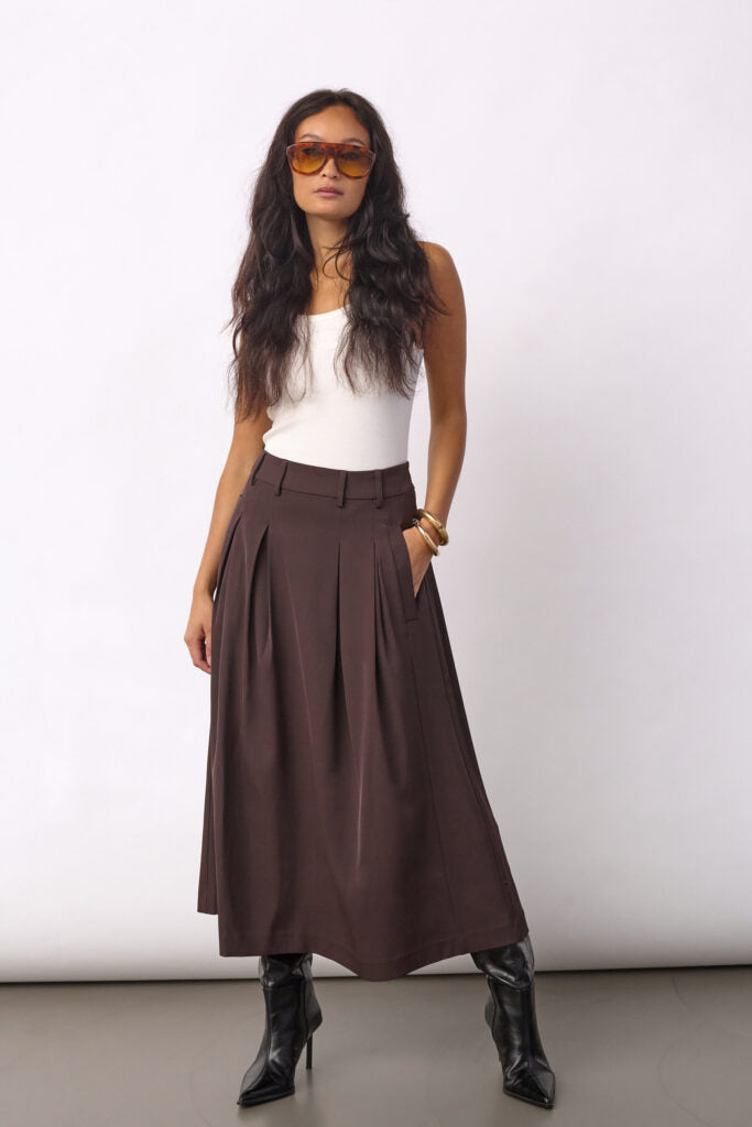 AliniCC Anya Pleat Skirt, Dark Brown