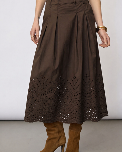 Poppy Pleat Scallop Skirt, Dark Brown