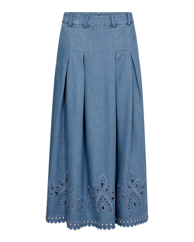 TillyCC Pleat Emb Skirt, Denim Blue