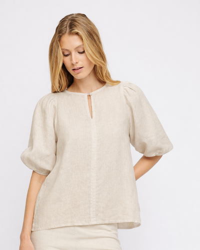Anna Linen Top, Beige Melange