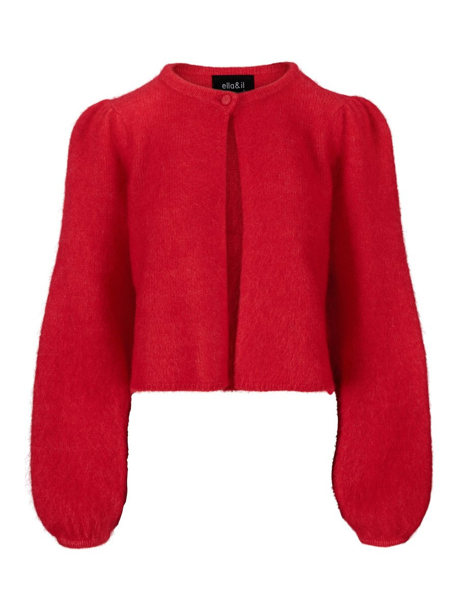 Ella & il knallrød cardigan puffermer - forfra