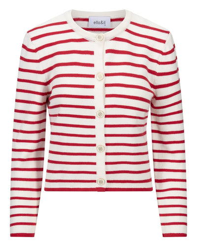 Lisa Cotton Cardigan, White/Red