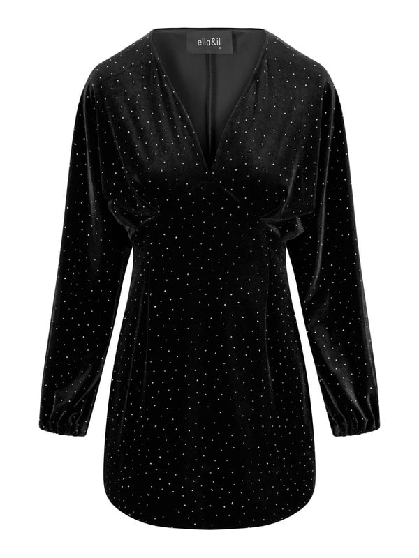Philo Stud Velour Dress, Black