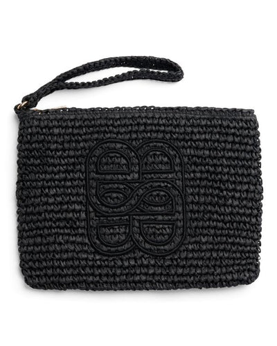 Mim Straw Clutch, Black