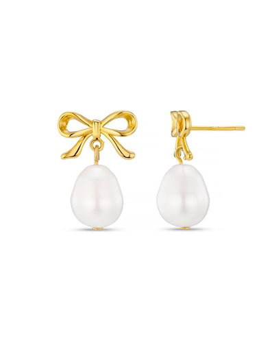 Metal Bow & Pearl Drop Earring