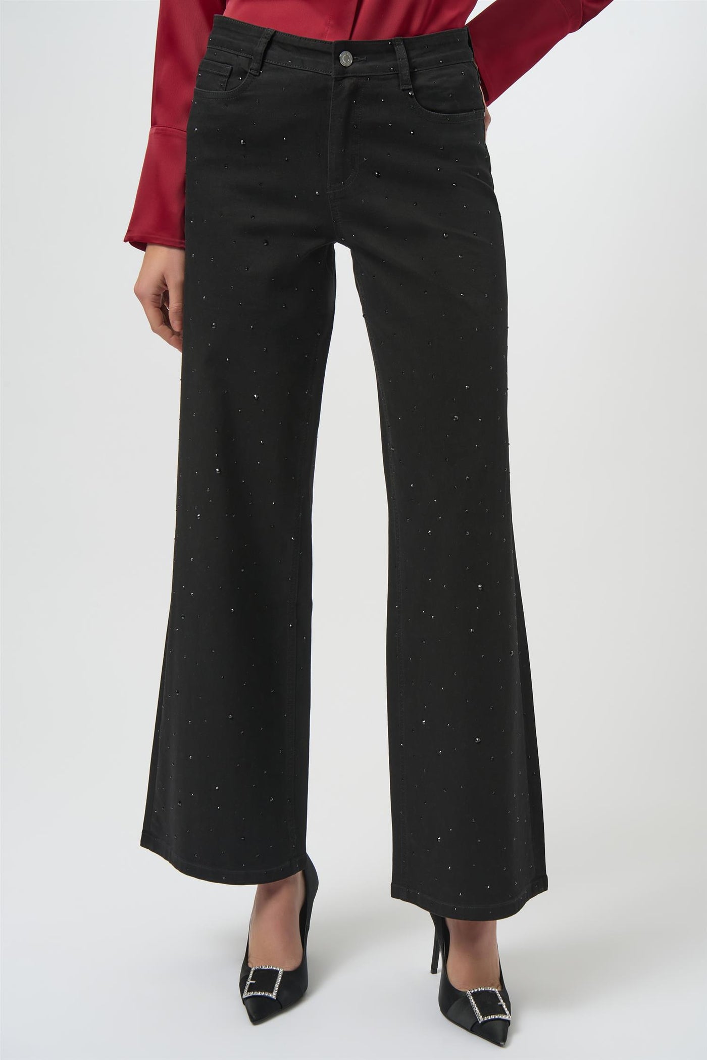 Classic Wide Leg Jeans with Rhinestones, Black fra Joseph Ribkoff - bilde 2