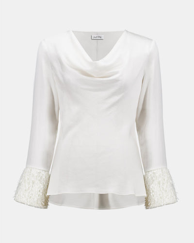 Recycled Satin Cowl Neck Top, Winter White